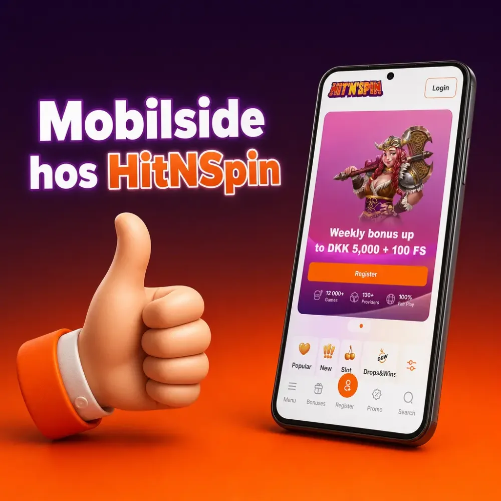 Mobilsiden hos HitnSpin til spil paa farten